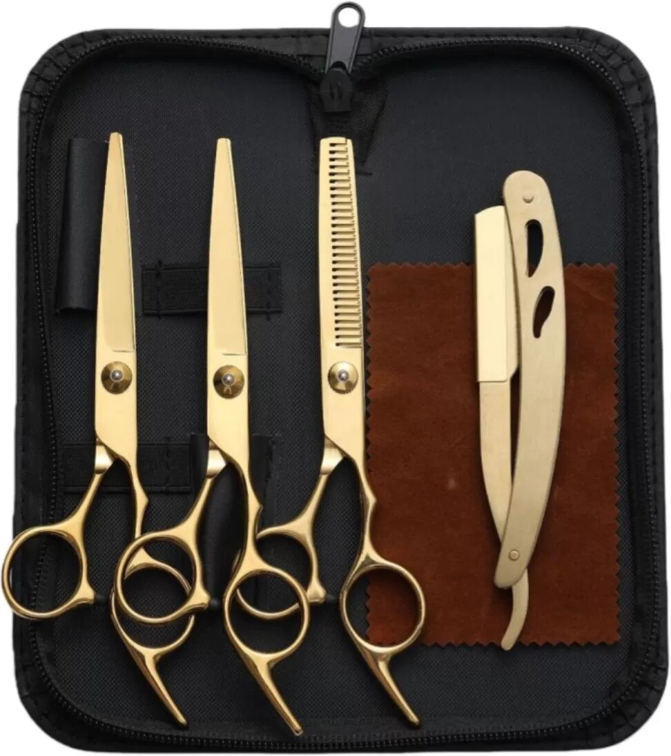 INF 6-Zoll Abwärts Gebogene Professionelle Friseurscheren-Set - Edelstahl Präzisionsklingen, Anti-Rutsch Feinverzahntes Gold
