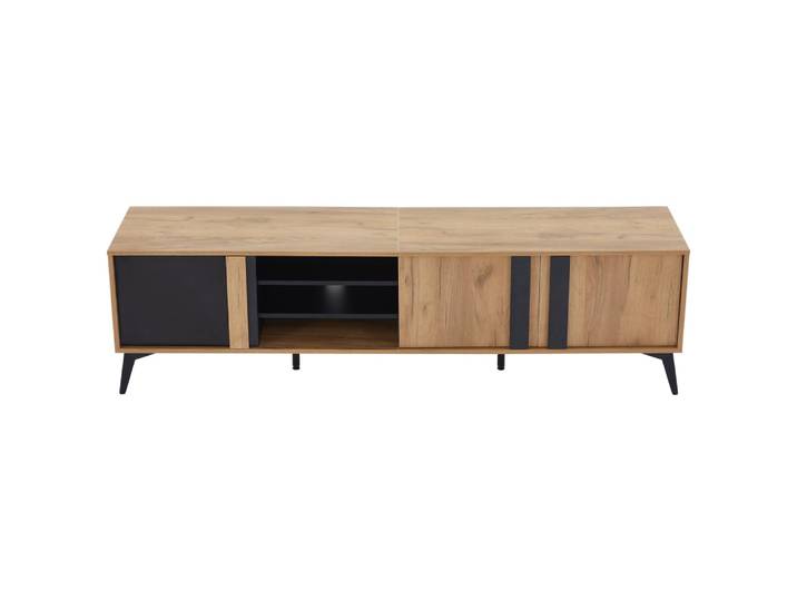 Meuble TV marron rustique effet bois et noir