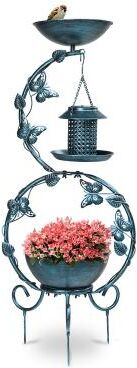 no 36 inch Bird Baths with Solar Lamp and Planter Pedestal for Outdoor