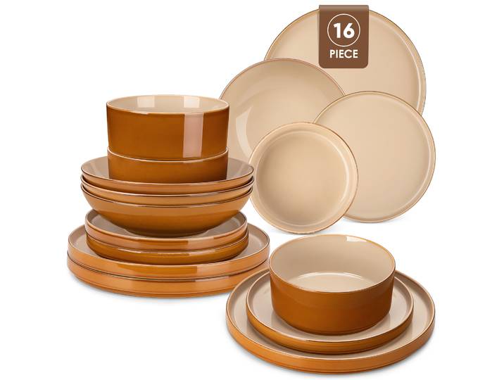 Vancasso ONION 12/16 pièces ensemble de grès marron clair ensembles de vaisselle à glaçure réactive pour 4/8 pièces assiette/dessert/bol