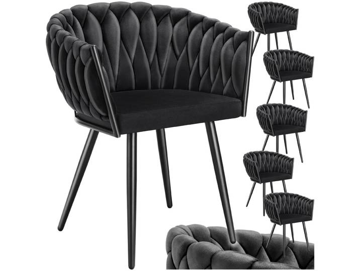 Set Esszimmerstuhl Astano Samt, Knotendesign - schwarz, 6er Set