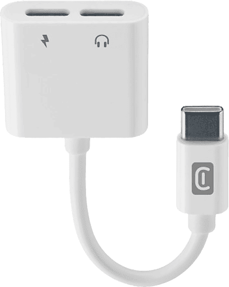 Adaptador USB C - CellularLine Sound Charge, Conexión simultánea, a C, Cable 10 cm, Blanco
