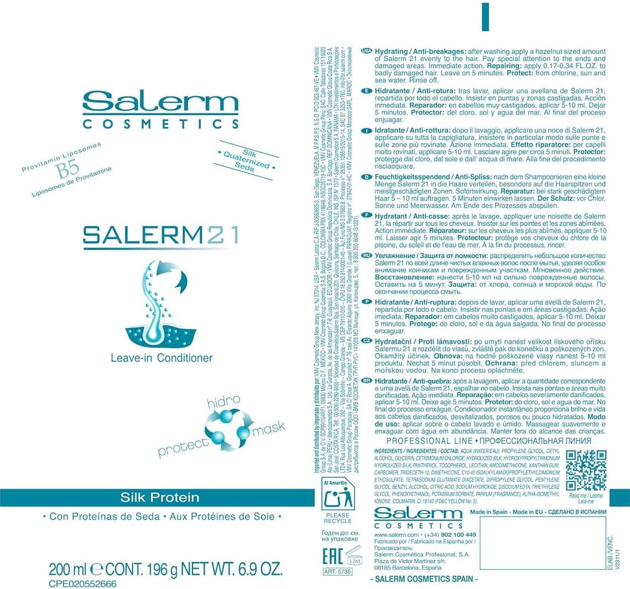 Salerm 21 Silk Protein Leave-In Conditioner 200ml