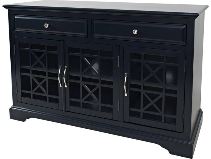 FURNLUX Anrichte Avola Navy Blau Und Silber 127cm / Hauptfarbe: Blau / Abmessungen: 127 x 82 x 49 cm