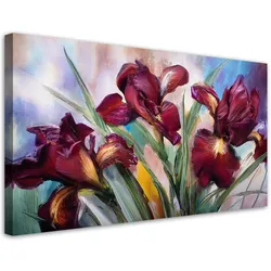 LEINWANDBILD Rot bemalte Irisblumen 100x50cm