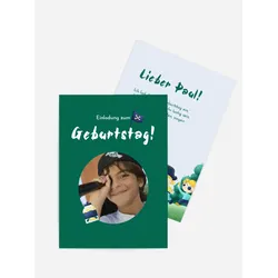 Geburtstagseinladung selbst gestalten mit Spruch und Fotos im Onlinedesigner bei Meine-Kartenmanufaktur.de