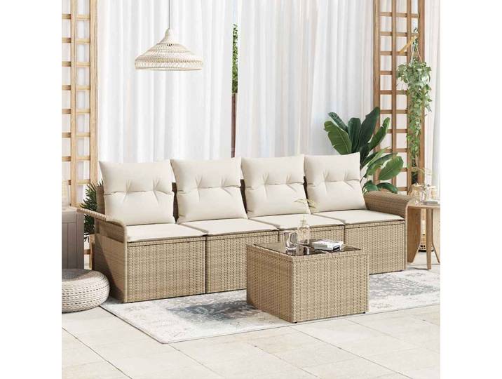 vidaXL Sofa Set 5 stk. Beige Poly-Rattan