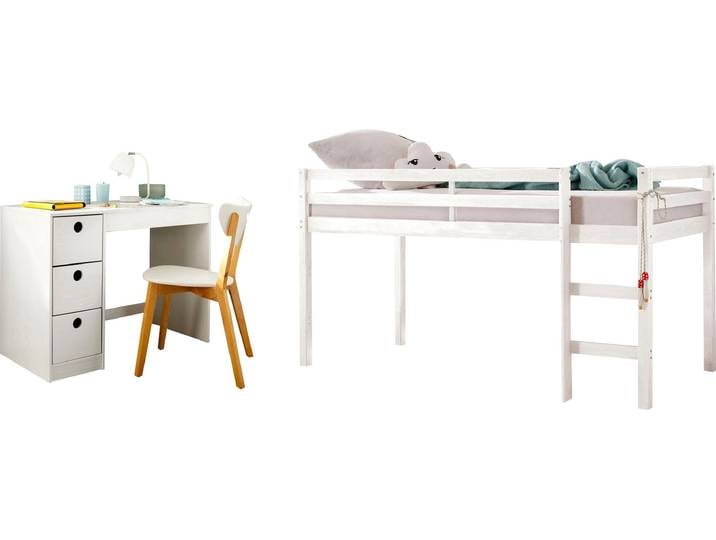 Jugendzimmer-Set OTTO HOME Alpi , weiß, Schlafzimmermöbel-Sets, Hochbett und Schreibtisch mit Stauraum, perfekt für kleine Räume