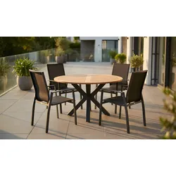 Terrassenmöbel Set Valencia - Farbe:Anthrazit / Schwarz / Natur - aus: Aluminium / Kunstgewebe / Akazie