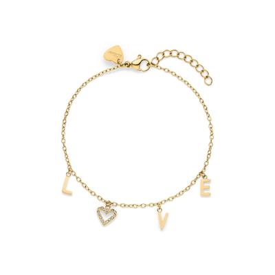 Armband S.OLIVER "Love", gold (gelbgoldfarben, kristallweiß, kristallweiß), Armbänder, Damen, 21cm, Edelstahl, Armband, mit Zirkonia (synth.)