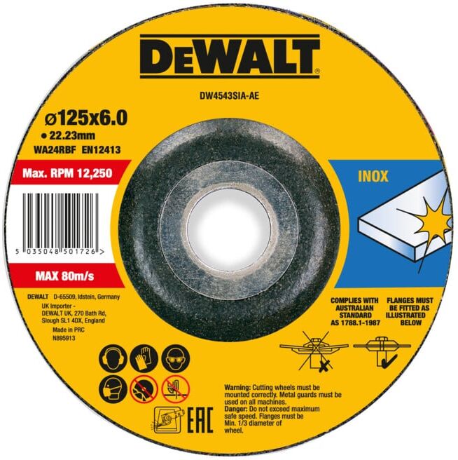 Meule à ébarber DEWALT High Performance 125x6x22,23mm Inox type 42 (déportée) DW4543SIA-AE (DW4543SIA-AE)