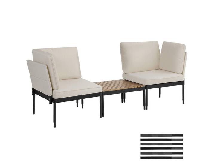 tectake Gartenlounge-Set aus Aluminium Magaluf, Armlehnen mit Seitentaschen, stapelbar, anthrazit/grau, Anthrazit, Grau, Metall, Gartenmöbel, Gartengarnituren, Gartenmöbel-Sets