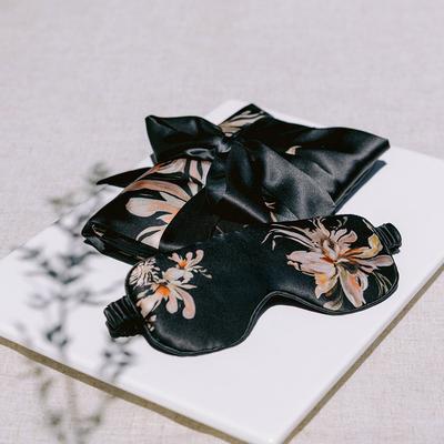 kimandono.com Yuri Washable Silk Self Care Set: Floral Kimono & Eye Mask - ebony