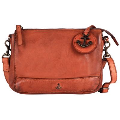 Umhängetasche HARBOUR 2ND "Tiani", Damen, Gr. B/H/T: 20cm x 14cm x 8cm, braun (cognac), Leder, Taschen Umhängetasche, Schultertasche Handtasche Damen Tasche Damen mit Logoanhänger