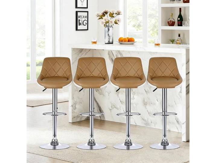 SUPFINE 4pcs Tabourets de Bar en Similicuir - Chaises Hauts avec Repose-Pied - Tabourets de Comptoir Réglables en Hauteur - Marron