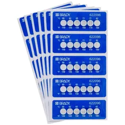 Brady, Etiketten, TIL-6-60C/140F, B-7511, Irreversible, temperaturanzeigende Etiketten, Polyester, Weiss auf Bl