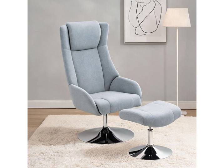 Fauteuil relax contemporain inclinable avec tabouret rotatif 360° revêtement tissu gris anthracite structure métal