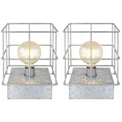 Tischlampe Tischleuchte Beistellleuchte Nachtischlampe Schlafzimmerleuchte, Industriell Metall Gitterschirm zinkfarben, E27 Fassung, LxBxH 20x20x26,5cm, 2er Set