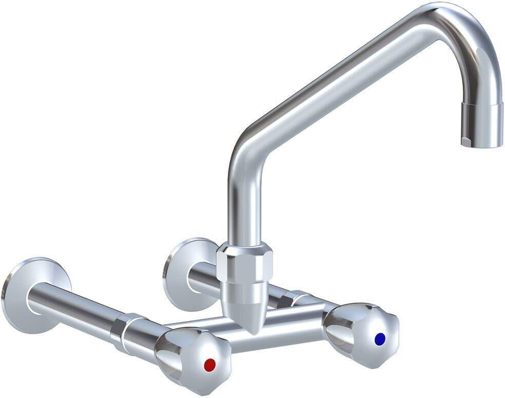 KWC Gastro two-handle wall-mounted sink mixer with longer wall connections and spout from above for the professional kitchen