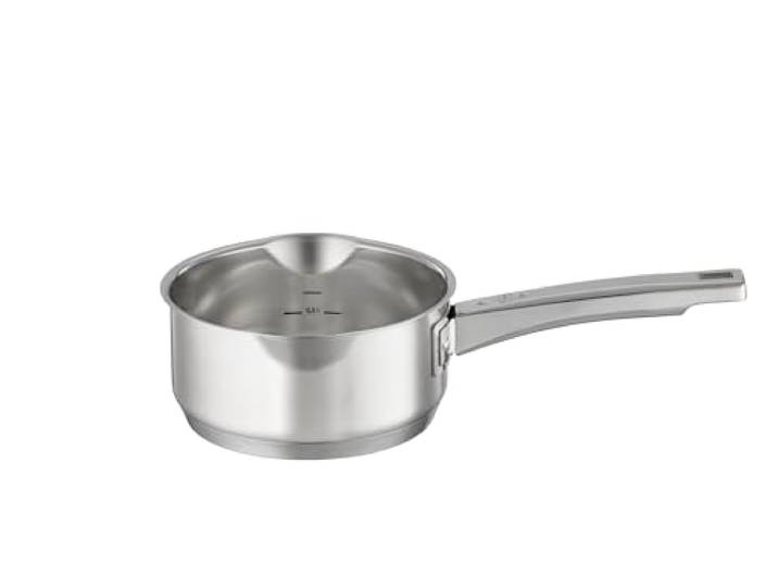 RÖSLE EXPERTISO Stielkasserolle, Hochwertiger Universaltopf aus Edelstahl 18/10, 16 cm, Edelstahlgriff, Innenskalierung, induktionsgeeignet, spülmaschinengeeignet, Silberfarben