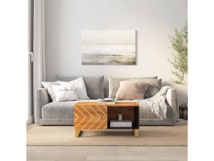 HEFZGDB Massivholz Couchtisch Braun und Schwarz 80x50x40 cm Mango Beistelltisch mit Stauraum und Tür Dieser Elegante Couchtisch aus robustem Mango-Massivholz verleiht Ihrem
