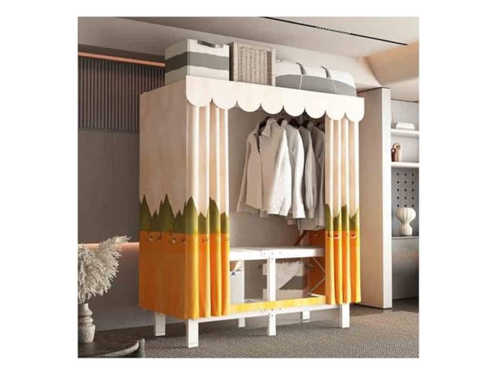LigedamaiEU Tragbarer Schrank, Kleiderschrank, Kleiderständer mit Abdeckung, Kleidung Stahlrohrrahmen und Stoffbezug(Color 3)
