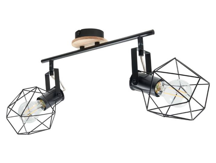 LeuchtenDirekt Deckenlampe Jaru Balkenspot Metall-Holz Schwarz-Braun 60 W