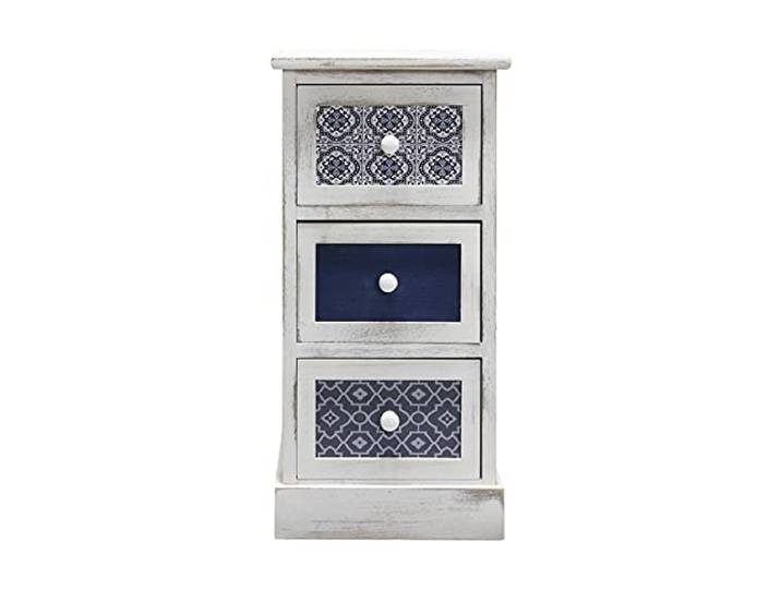 Rebecca Mobili platzsparende Kommode, Schubladenschrank mit 3 Schubladen, Holz, Weiß Grau Blau, Design Vintage, für Hauseinrichtung Schlafzimmer – Maße: 59,5 x 30 x 25 cm (HxLxB) - Art. RE6081
