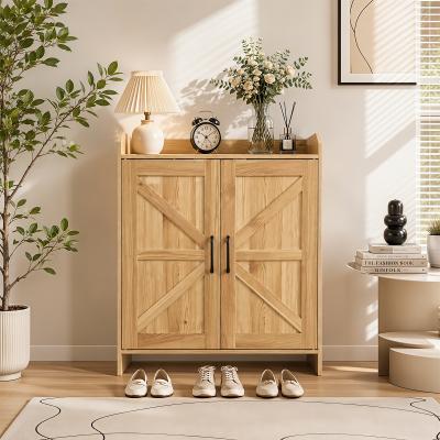 Garvee Farmhouse 5 Tier Shoe Cabinet Doors Adjustable Shelves Oak White Black
