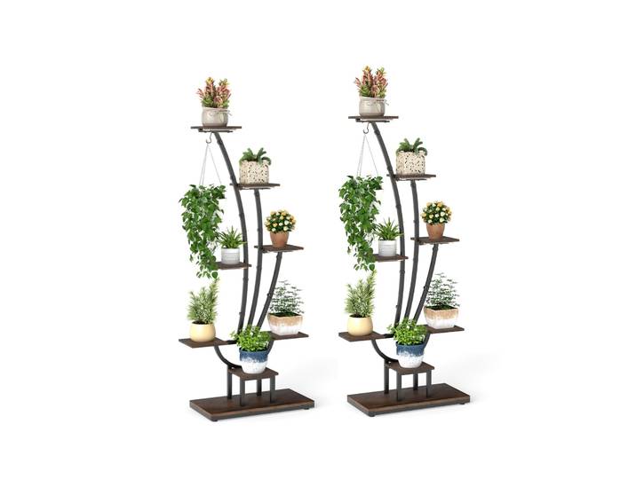 2 Stucks Plantenstandaard met Groeilampen 8-laags Plantenrek Bloementrap