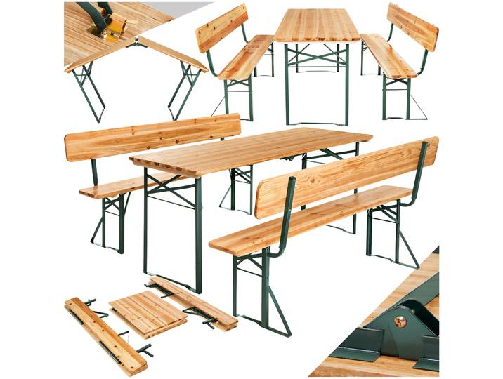Ensemble table et bancs avec dossiers FRANZ II 3 pièces pliables - marron