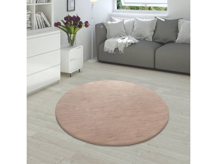 Fellteppich PACO HOME Rabbit 780 , beige, H:26mm Ø:120cm, Polyester, Teppiche, Fellteppich, Kunstfell, Kaninchenfell-Haptik, ein echter Kuschelteppich, Uni-Farben