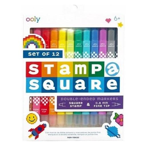 Ooly Pixel Art Fineliner mit Stempeln, 12 Farben (12x) (58223047)