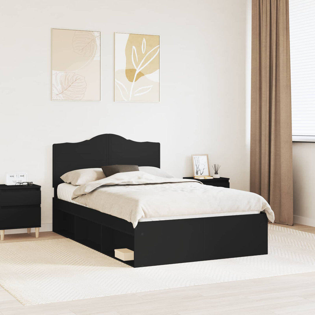Latitude Run Solid Wood Bed Frame Black Double (4'6)