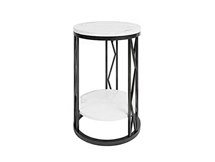YCCHAH Bett mit Stauraum Kreativer runder Nachttisch Kleiner Tisch Schiefer Wohnzimmer Schlafzimmer Aufbewahrung Doppelregal Desktop(C)