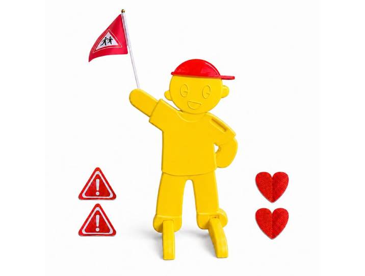 Relaxdays Warnfigur Kinder mit Fahne