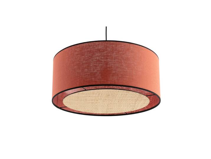 Suspension cylindrique en lin brique et rabane naturelle D50 cm TRAVES