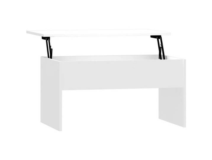 Table basse - ZERODIS - Blanc brillant - Plateau relevable - Espace de rangement - Bois d'ingénierie