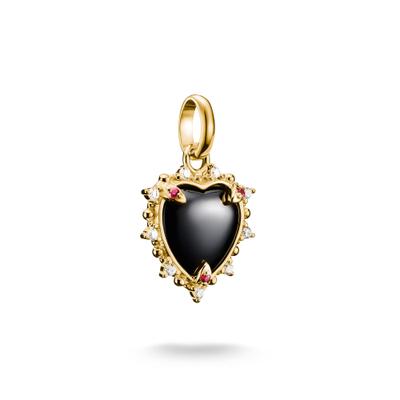 Charm Herz THOMAS SABO "Charm Vintage-Herz - Connect", gold (gelbgoldfarben, rot, schwarz, kristallweiß, rot, schwarz, kristallweiß), Charms, Damen, Silber 925 (recycelt), mit Rubin (synth.), Zirkonia (synth.)