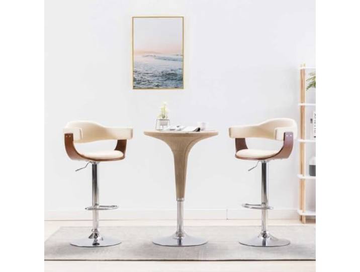 VIHHQGC Barhocker 2 STK. Creme Bugholz Kunstleder mit Gasdruckfeder Höhenverstellbar, Fußstütze, stabiler Eisenrahmen, gepolstertes Kunstleder, elegantes Design