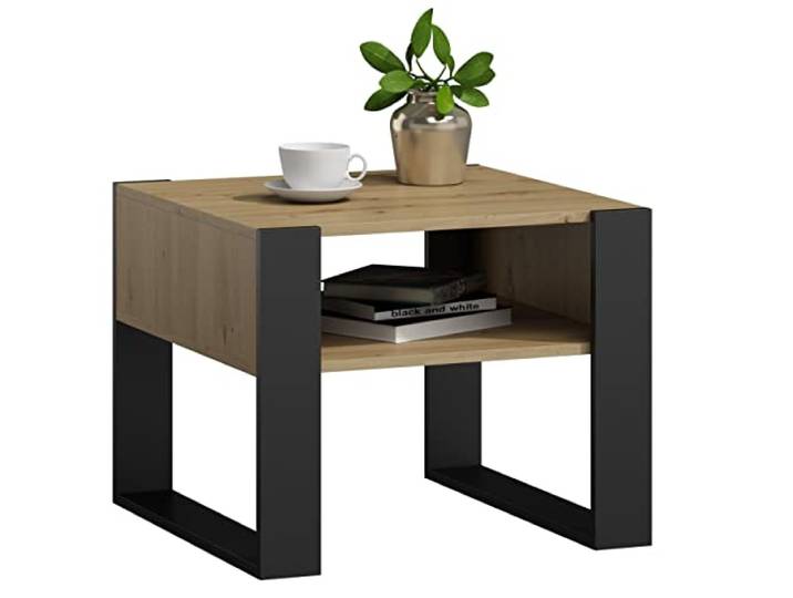 MATKAM Couchtisch KAJA H50 x B60 x T63,6 cm, offene Ablage unter der Tischplatte, Kufenbeine, Wohnzimmer Couchtisch Modern Wohnzimmertisch Universal (Artisan Eiche)