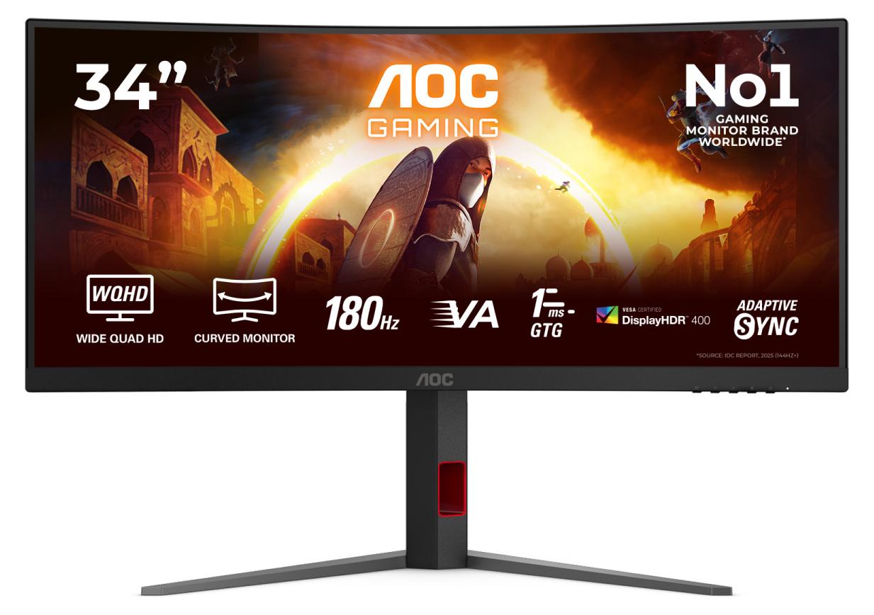 AOC G4 CU34G4CAP, 86,4 cm (34"), 3440 x 1440 Pixel, UltraWide Quad HD, LCD, 1 ms, Schwarz, Rot