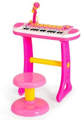 Costway 31-Key Kids Piano Keyboard Toy with Microphone and Multiple Sounds for Age 3+-Pink