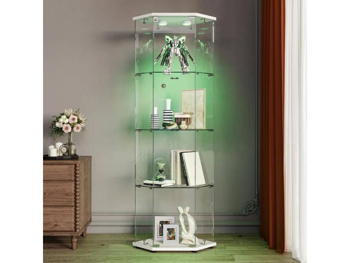 Vitrine en verre - Blanc - Verre trempé - Éclairage LED - 60x42x162 cm