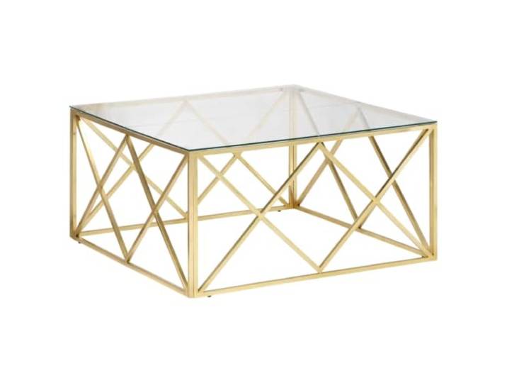 Roanoer Couchtisch Gold Edelstahl Hartglas Wohnzimmertisch 100x100 cm Moderne quadratische Glasplatte für Snacks und Deko im Wohnzimmer oder Lounge Bereich. Pflegeleichte Oberfläche.
