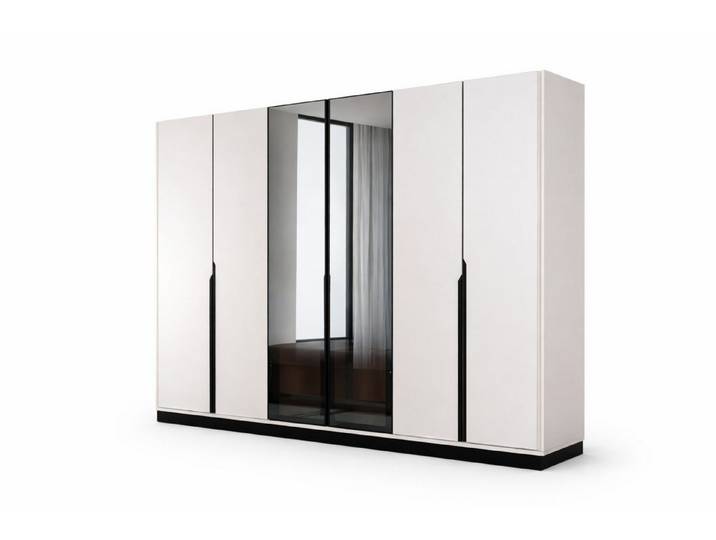 Xlmoebel Kleiderschrank Eleganter weißer Kleiderschrank mit Spiegel und Holzoberfläche (Kleiderschrank, 1-St., Kleiderschrank) Made in Europa