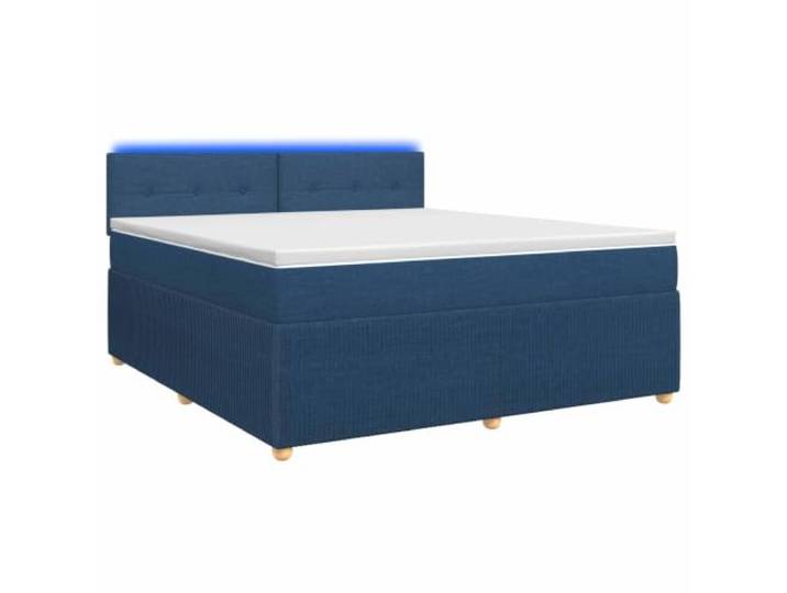 KTHLBRH Boxspringbett mit Matratze blau 160 x 200 cm Stoff Verstellbares Kopfteil, Taschenfedern, Holzkonstruktion, mehrfarbige USB-LEDs, abnehmbare Bezüge,