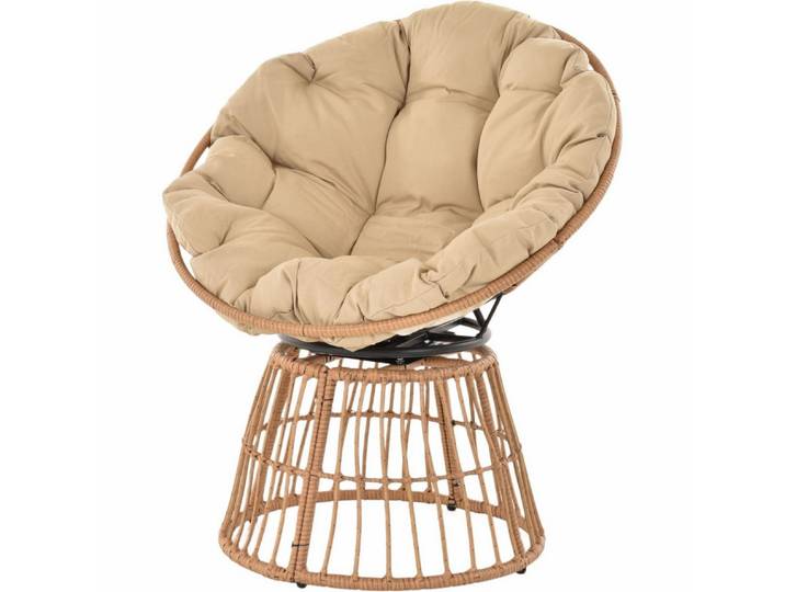 Krines Home Drehsessel Outdoor Papasan Garten Drehsessel wetterfest mit Polster drehbar, Garten-Sitzschale Rattansessel, drehbar