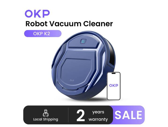 OKP K2 Robot Aspirateur 2000Pa Aspiration Aspirateur Robotique avec Contrôle App/Alexa/Google Sans Brosse Anti-Enchevêtrement Recharge Automatique