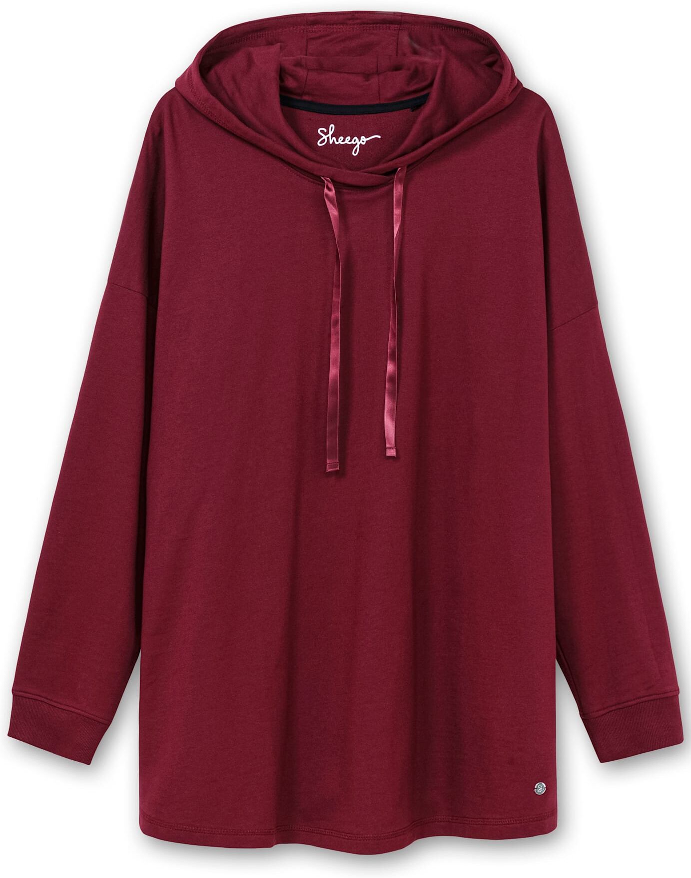 Kapuzensweatshirt SHEEGO, Damen, Gr. 40/42, rot (weinrot), 50% Baumwolle, 50% Modal, unifarben, Sweatshirts Kapuzensweatshirt weinrot 40/42